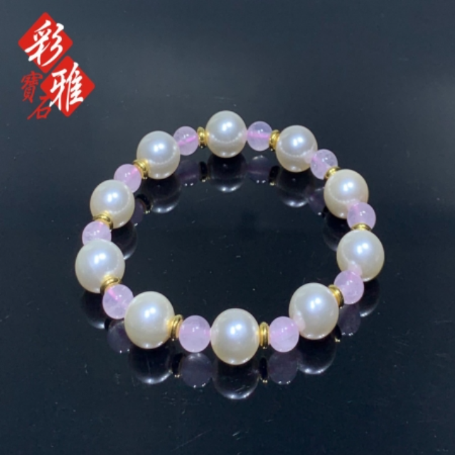 彩雅寶石精品 6mm 水晶貝珍珠設計款手鍊 2色選擇