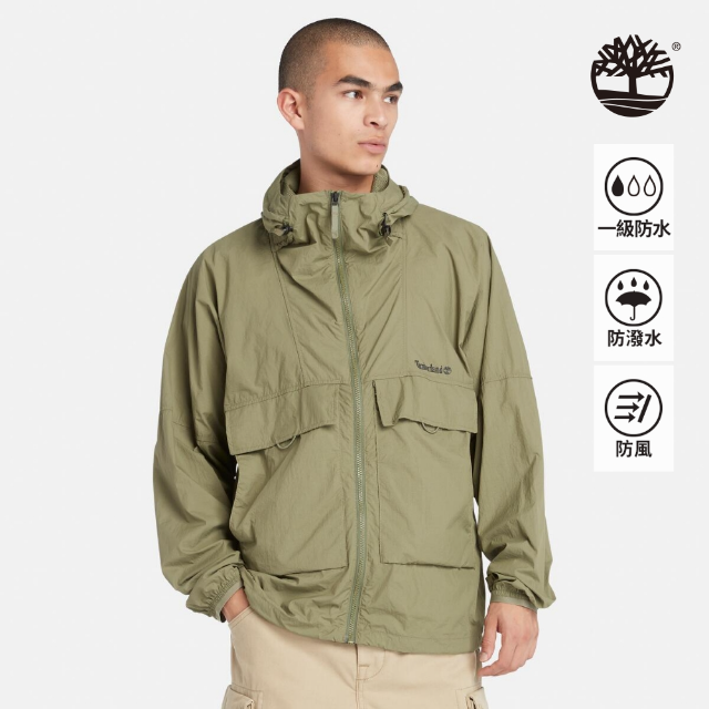 Timberland 男款灰綠色抗UV防風連帽外套