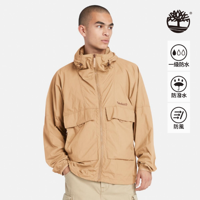 Timberland 男款淺小麥色抗UV防風連帽外套