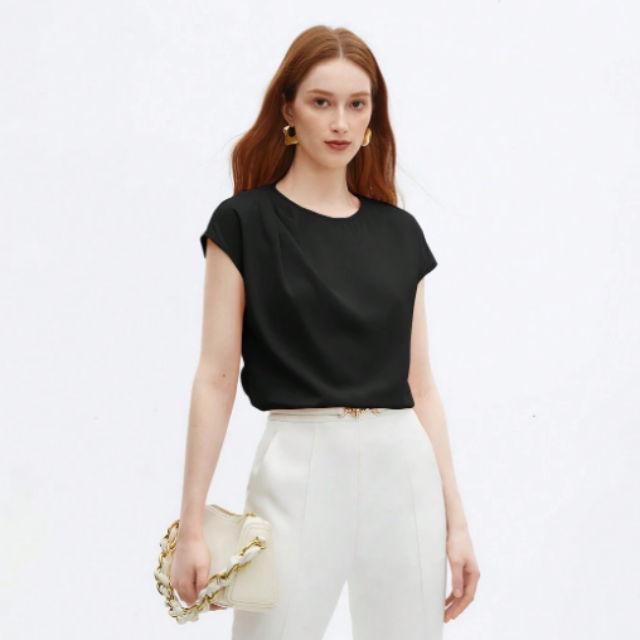 純色圓領蝙蝠袖休閒襯衫