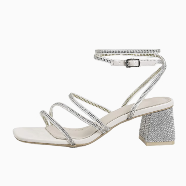 pvc透明水鑽綁帶粗跟涼鞋