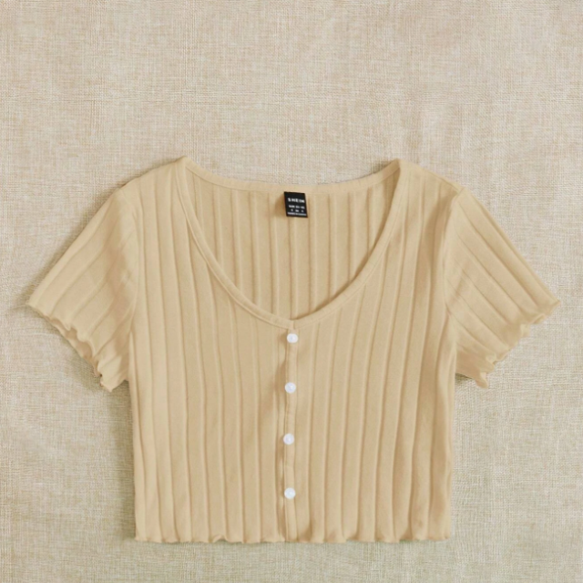 紐扣羅紋針織短版上衣