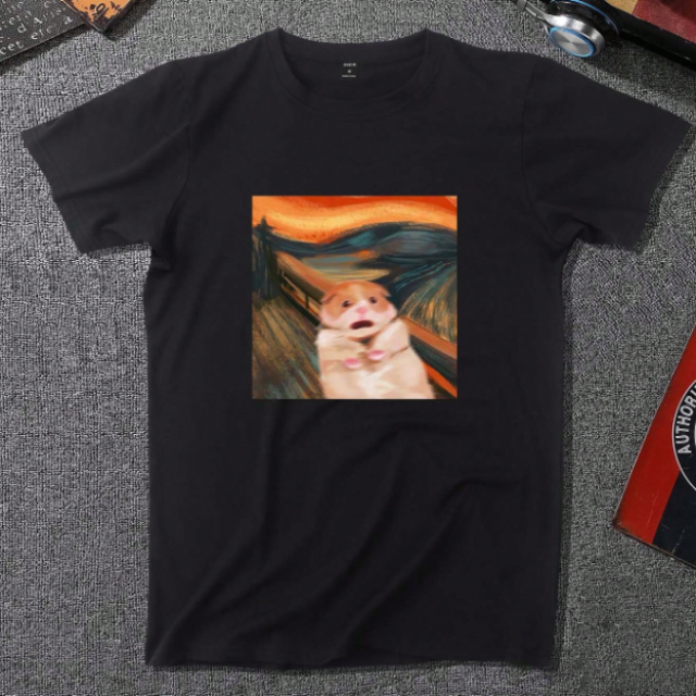 短袖T恤適合圓領，動物休閒圖形TEE