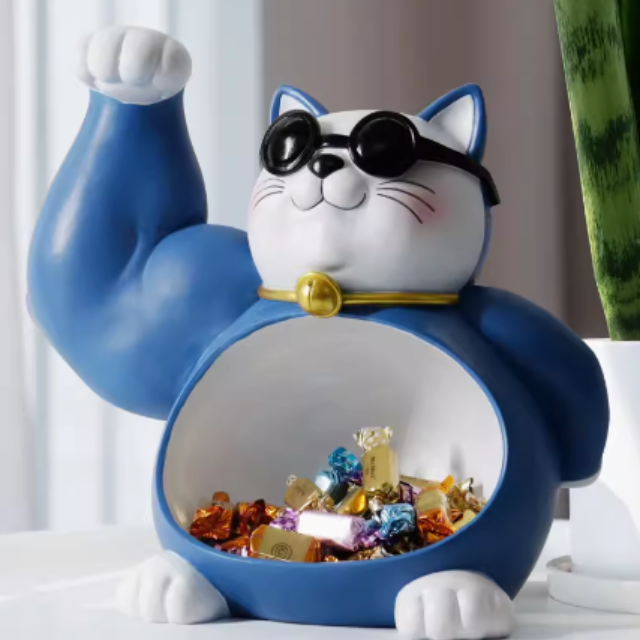 招財貓鑰匙收納居家擺設 (藍色27CM)