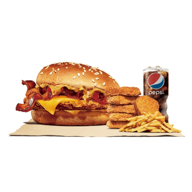 【商品卷】漢堡王  花生培根脆雞堡+6塊雞塊+小份薯條+小杯可樂