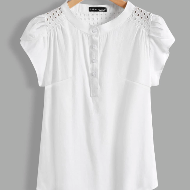 鏤空刺繡交叉袖襯衫上衣