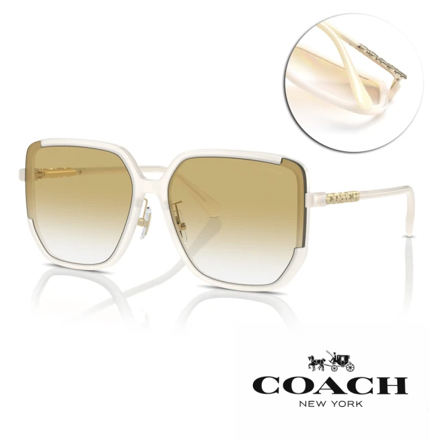 COACH 大方框 粉白淺黃漸層太陽眼鏡