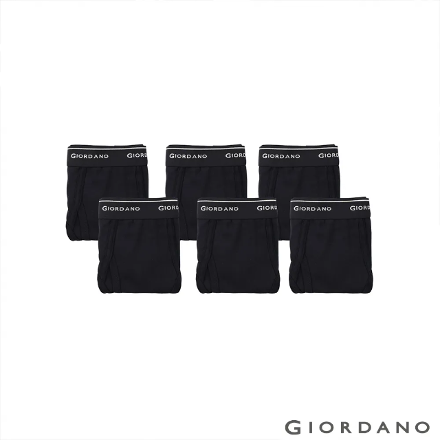 GIORDANO 男裝素色棉質三角內褲(六件裝)-09 標誌黑