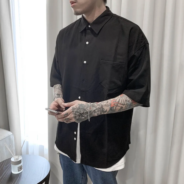 【AMERO】男女裝 抗皺短袖襯衫 素面 口袋 情侶裝