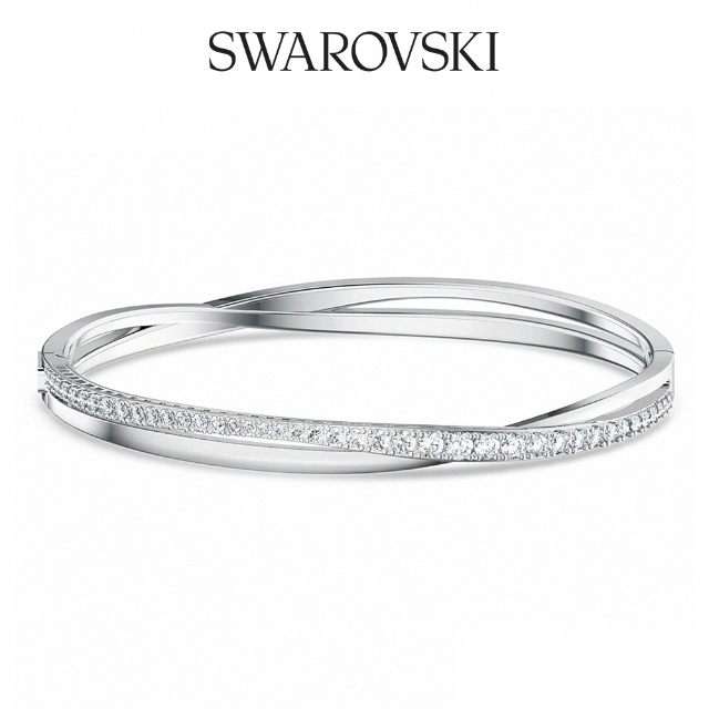 SWAROVSKI 施華洛世奇 Twist Rows 白金色螺旋曲線白色手鏈