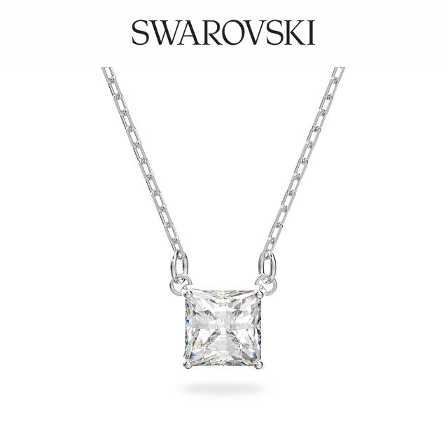 SWAROVSKI 施華洛世奇 Attract 白金色方形寶石項鏈
