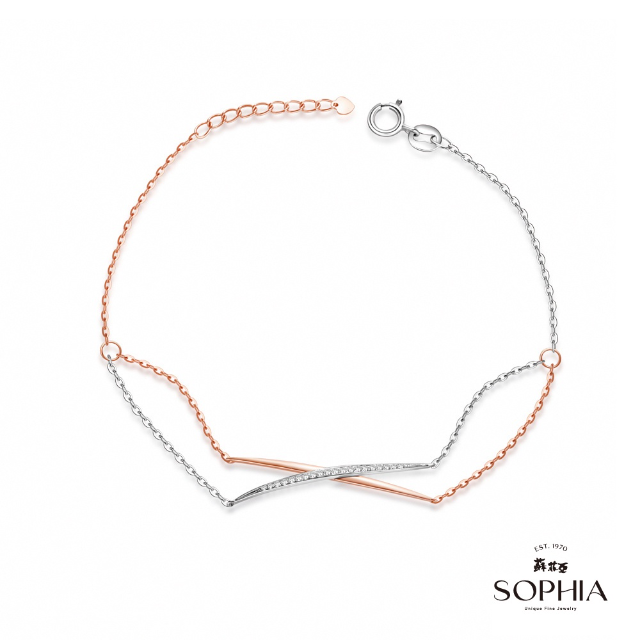 【SOPHIA 蘇菲亞珠寶】X造型 14K雙色 鑽石手鍊