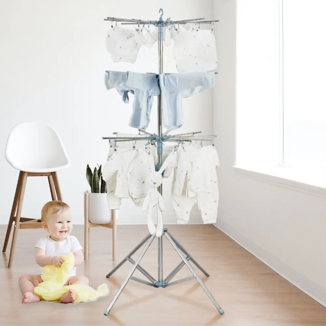AOTTO】多桿旋轉防風不銹鋼折疊曬衣架(毛巾架 晾曬架 寶寶曬衣)