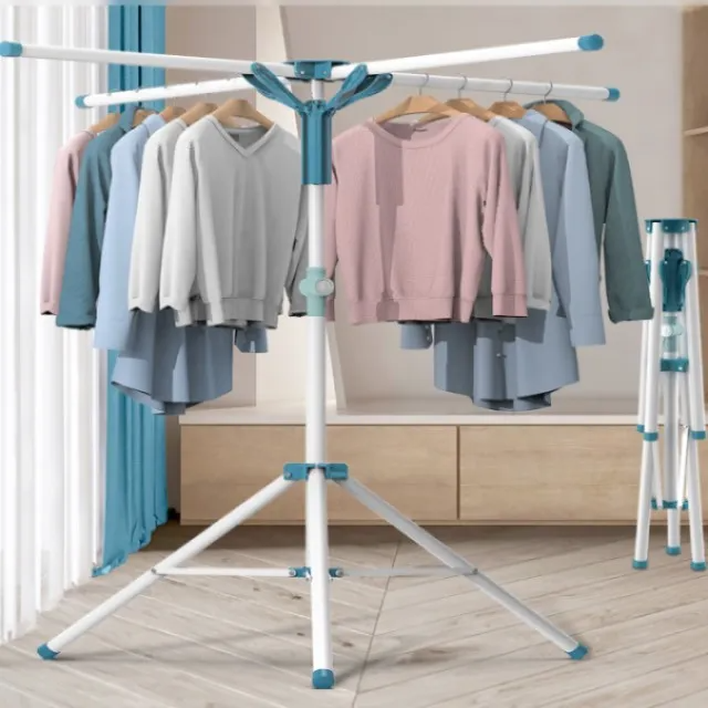 【AOTTO】曬衣神器 多功能不鏽鋼四桿曬衣架(可曬棉被 可折疊收納)