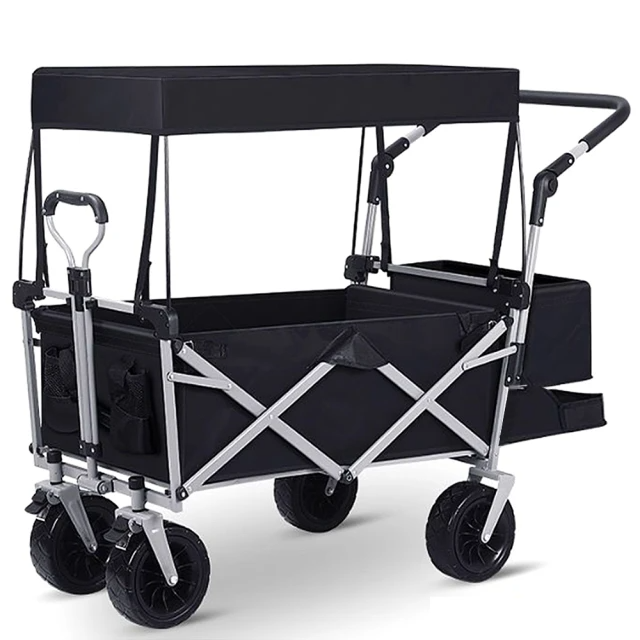 加長款大全配頂棚雙拉桿雙煞車露營折疊手推車