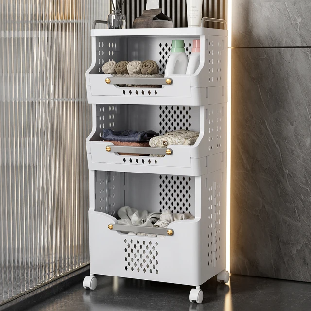 摺疊3層附輪洗衣籃