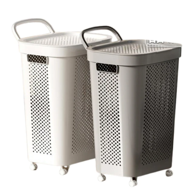 MGSHOP 簡約掀蓋附輪洗衣籃 2色