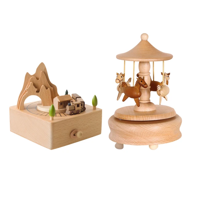 木製旋轉木馬音樂盒