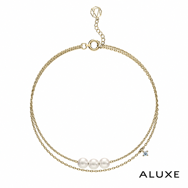 ALUXE 亞立詩 天然淡水珍珠 10K金 輕奢珍珠鑽石雙鍊手鍊 珍愛系列 Be cherishing BR0220