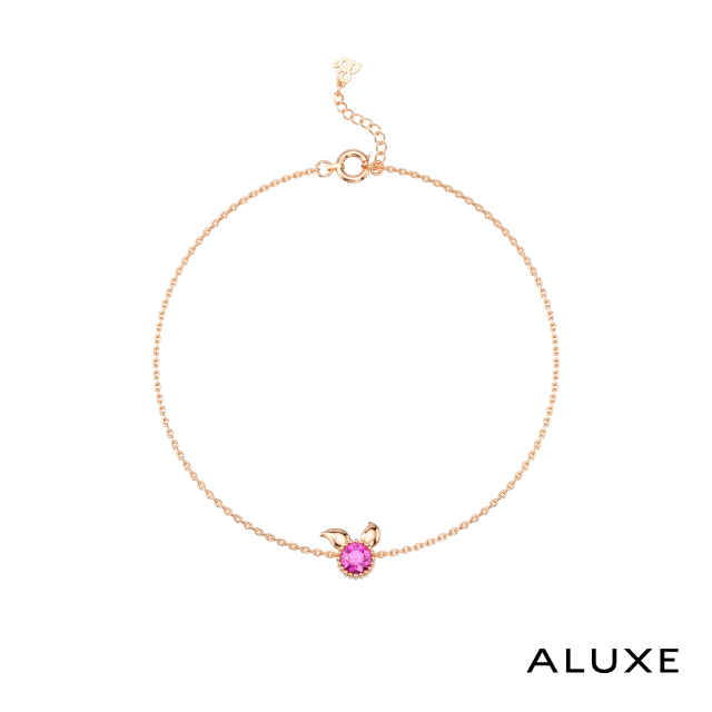 ALUXE 亞立詩 10K金 粉紅寶 寶石手鍊 Piglet 小豬 玫瑰金 迪士尼 小熊維尼系列 BRDW001