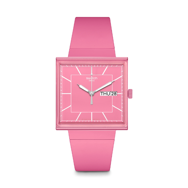 【SWATCH】Gent 原創 WHAT IF…ROSE? 生物陶瓷 方形錶 櫻花粉 (33mm) SO34P700