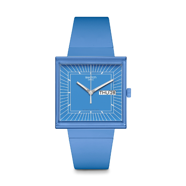 【SWATCH】Gent 原創系列手錶 WHAT IF…SKY? 生物陶瓷 方形錶 水藍 (33mm) SO34S700