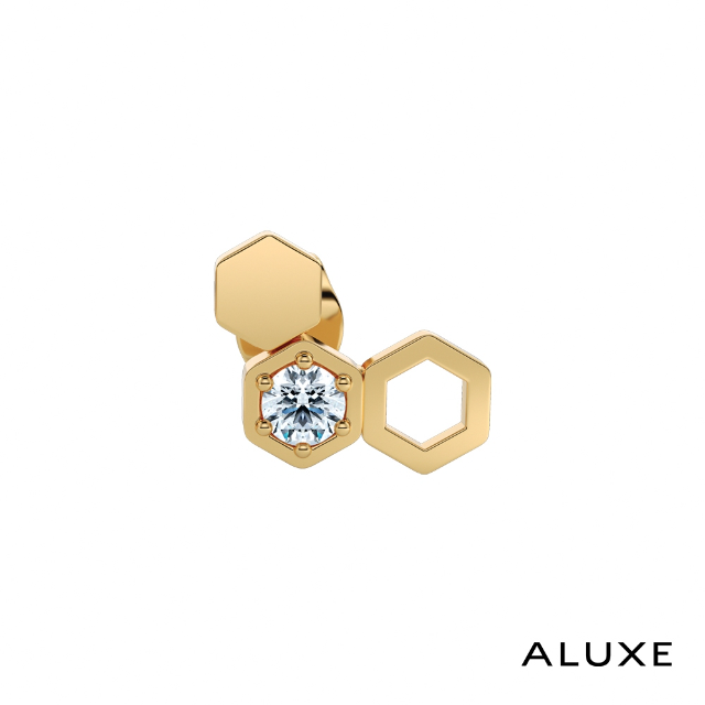 ALUXE 亞立詩 10K金 鑽石耳環 蜂巢造型 迪士尼 小熊維尼系列 (單支) EEDW004
