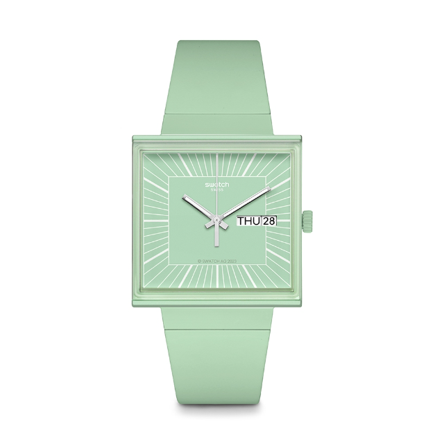 【SWATCH】Gent 原創 WHAT IF…MINT? 生物陶瓷 方形錶 淡綠 (33mm) SO34G701