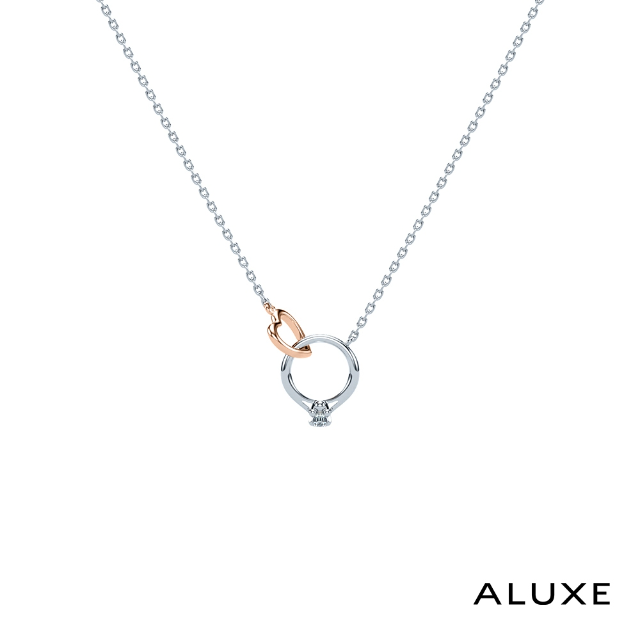 ALUXE 亞立詩 10K金 鑽石項鍊 粉紅愛心 雙色 迪士尼 經典米奇系列 NNDM002