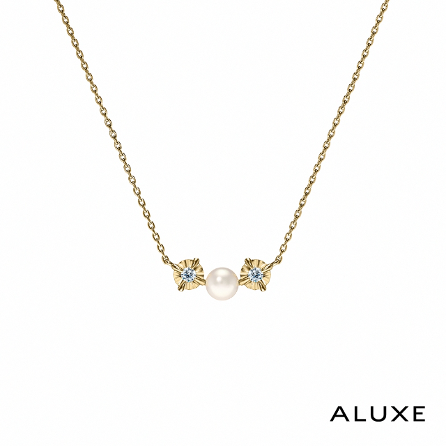 ALUXE 亞立詩 天然淡水珍珠 10K金 珍珠雙鑽項鍊 珍愛系列 Be charming NN0222