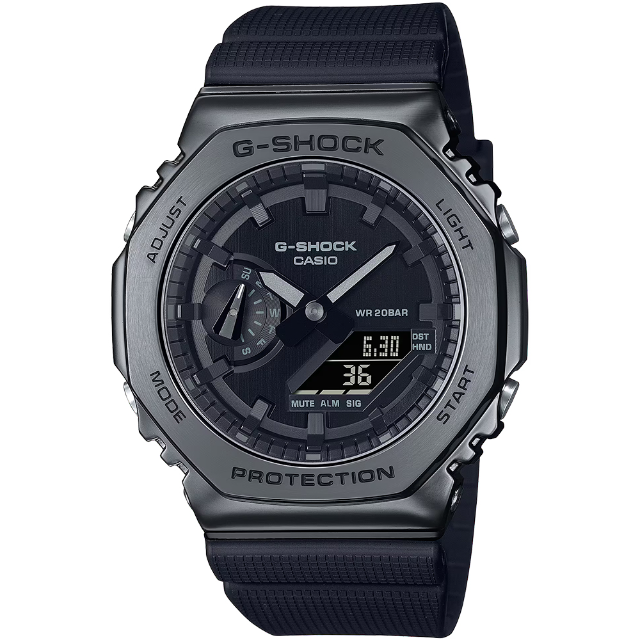 CASIO 卡西歐 G-SHOCK 酷黑時尚 金屬八角防護構造雙顯錶 (GM-2100BB-1A)