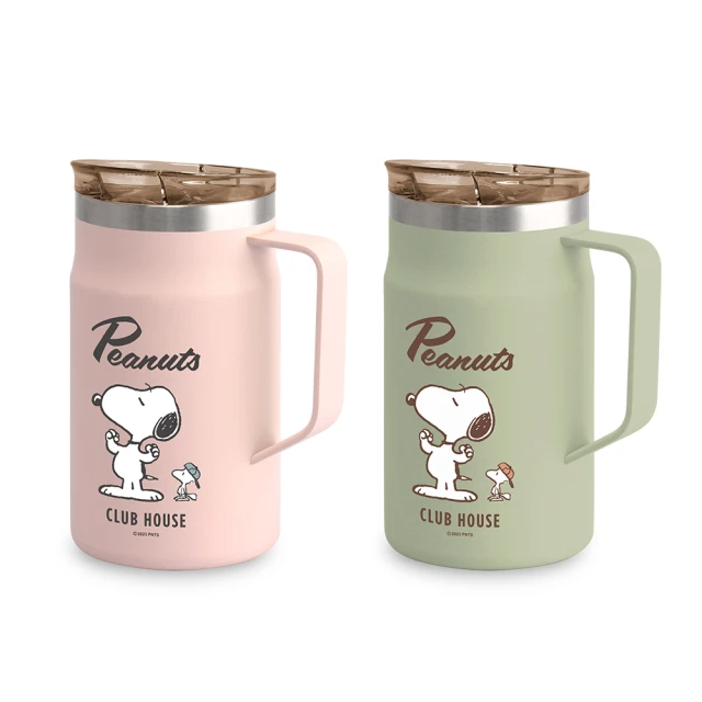 SNOOPY 史努比悠活不銹鋼保溫真空提把杯600ml(買1送1)淡粉+草綠