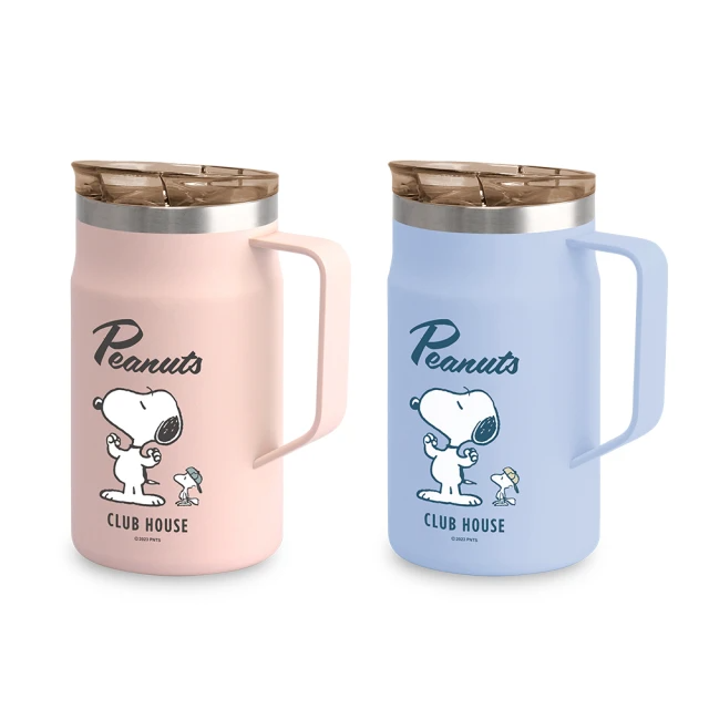 SNOOPY 史努比 不銹鋼保溫真空提把杯600ml(買1送1)淡粉+天藍