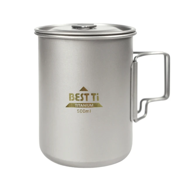 BEST Ti 純鈦摺疊單層鈦杯-500ml-附杯蓋&收納袋(贈攪拌棒)