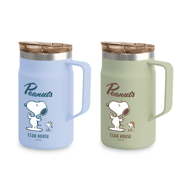 SNOOPY 史努比 悠活不銹鋼保溫真空提把杯600ml(買1送1)天藍+草綠