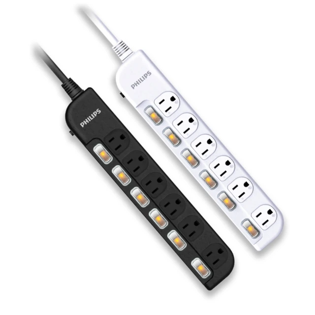 Philips -過載防護型 6開6插3孔延長線 1.8米