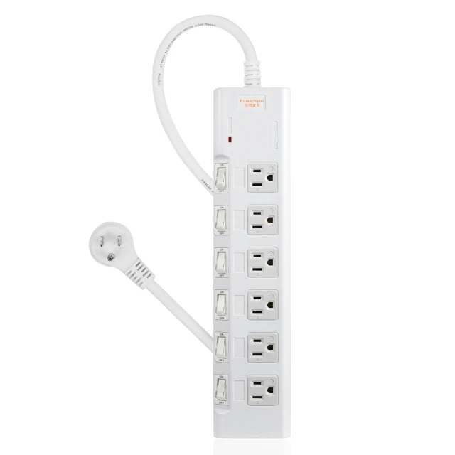 PowerSync -6開6插高耐燃尿素防雷擊延長線/磁鐵固定/1.8M