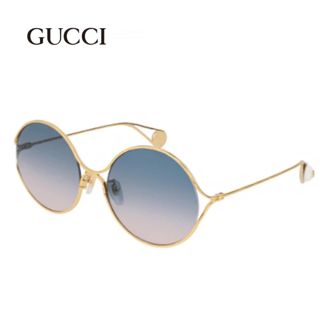 GUCCI 古馳 簡約金屬圓框籃紫色漸層鏡片太陽眼鏡