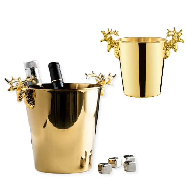 冰鎮 加厚不鏽鋼電鍍金鹿頭冰桶-3L