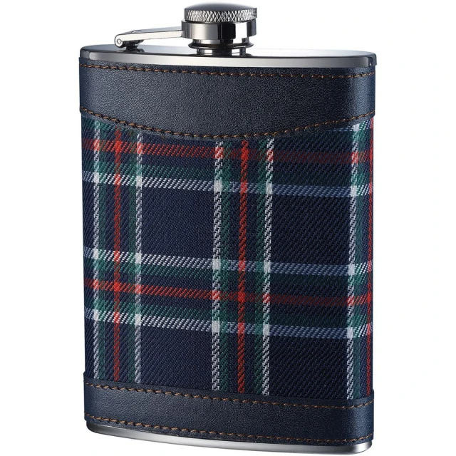 Premier 拼接隨行酒壺 格紋藍235ml(隨身酒瓶 攜帶酒壺)