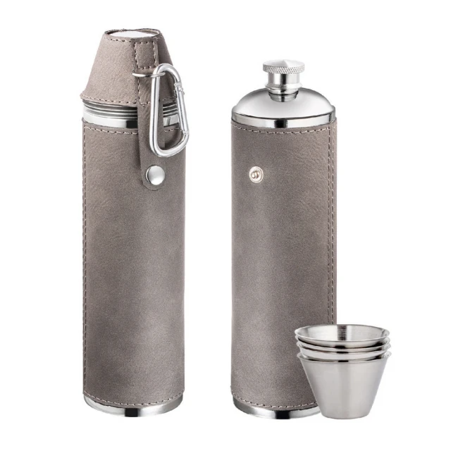 REFLECTS 酒杯4入+隨行酒壺 灰350ml(隨身酒瓶 攜帶酒壺)