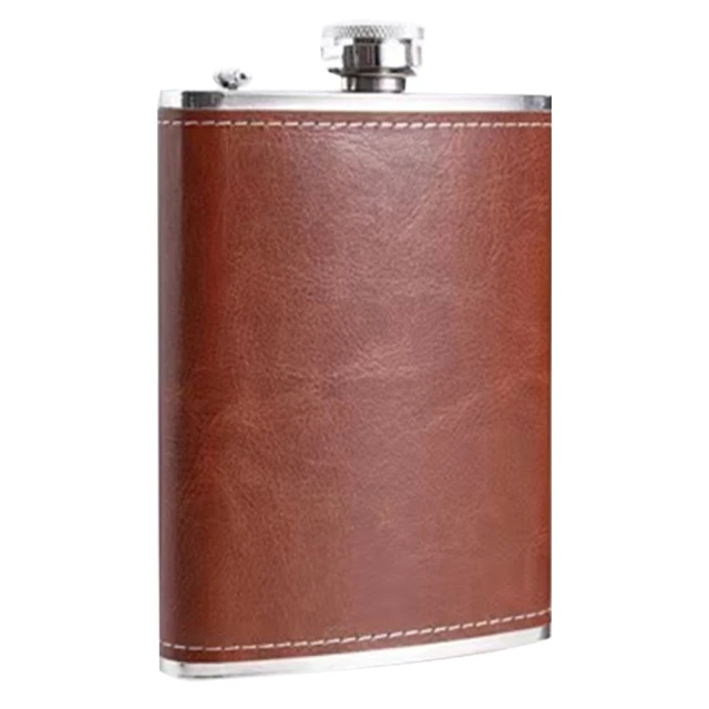 酒旱逢甘霖 8盎司不鏽鋼皮套隨行酒壺禮盒