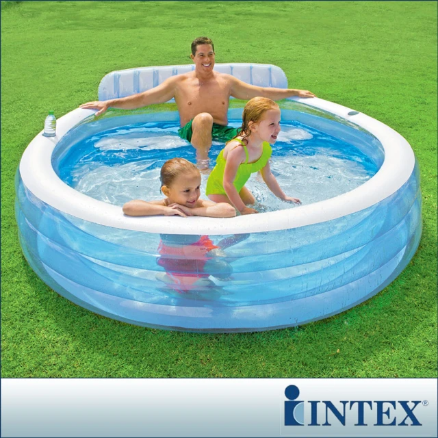 INTEX 圓型藍色有靠背游泳池
