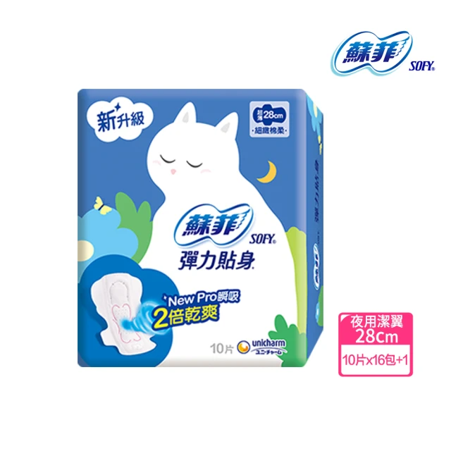 Sofy蘇菲彈力貼身 買8送8 28cm夜用潔翼(有翅)