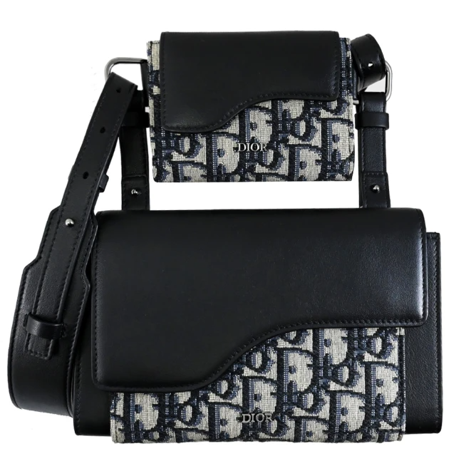 Dior 迪奧 DIOR ELITE 經典LOGO緹花拼接二合一零錢包長夾斜背包