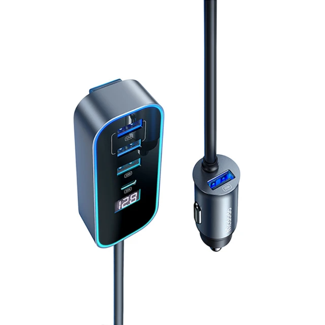 Mcdodo-5孔PD快充+QC 車用數顯充電器(灰色)