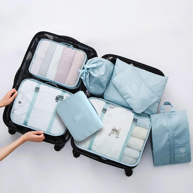 Touring 八件組 附盥洗包 雙綁帶固定 衣物收納袋化妝包