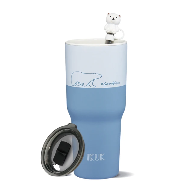 IKUK 艾可 真陶瓷保溫杯-真陶瓷吸管杯冰霸杯900ml贈5件組