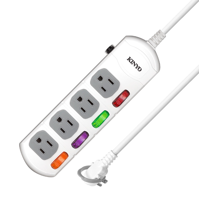 【KINYO】4開4插安全延長線 6呎