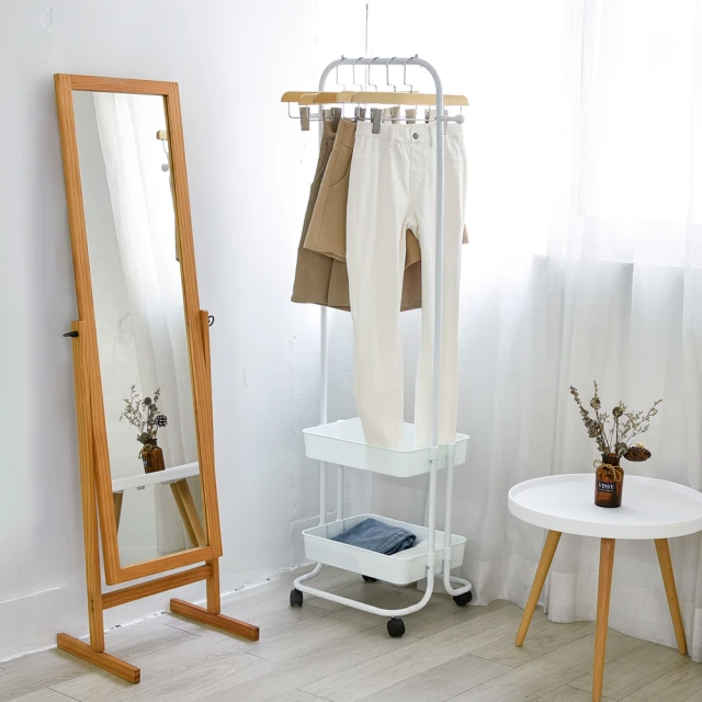 多功能移動式雙層落地衣帽架(白色)